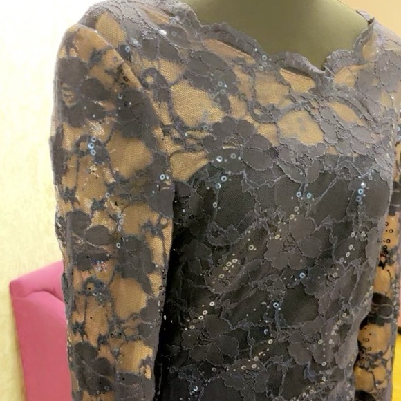 WOMEN LAUREN RALPH LAUREN Black Sequined Lace Ruched Dress - Picture 4 of 6